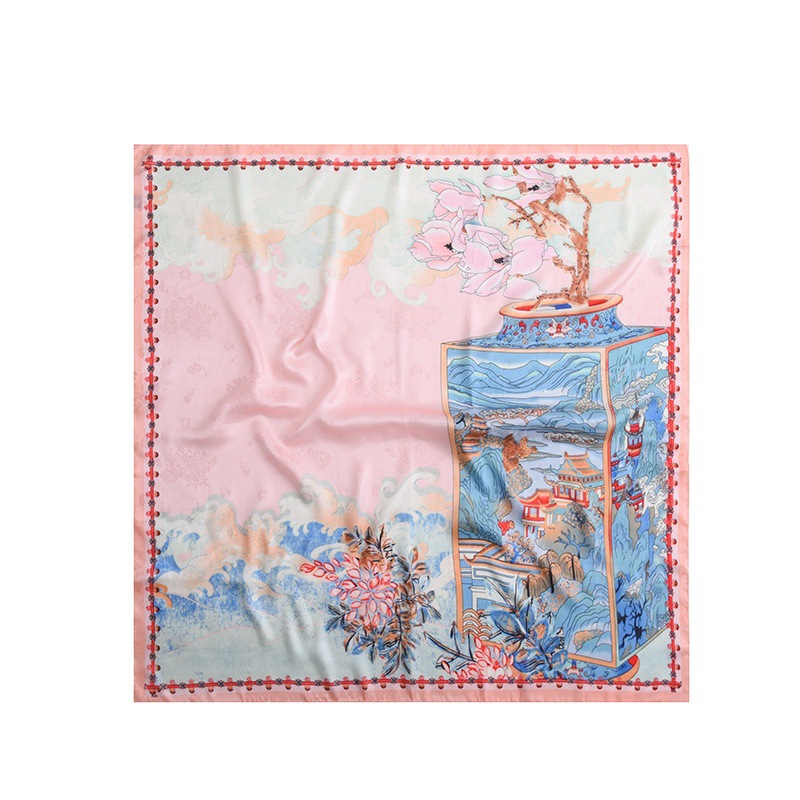 2025 New Arrival Pastoral Silk Scarf Spring and Summer All-Match Elegant Scarf Shawl Dual-Use French Simple Silk Square Scarf