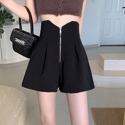Zipper High Waist Bud Shorts Women's Summer 2023 New Loose Slimming Wide Leg Pants Belly Slimming Casual Pants