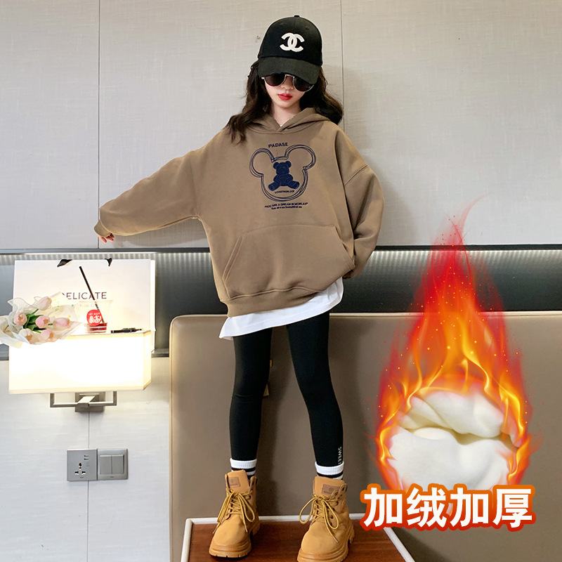 Girls' fleece-lined Sweat Spring and Autumn 2025 New Internet Popular Girls' Autumn Clothing Children's Clothing Western Style Children's Top Loose