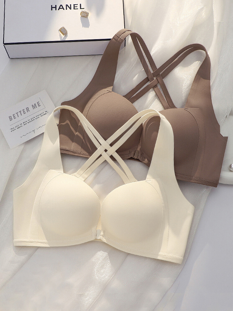 Front buckle underwear women's small chest push up breast breast anti-sagging sexy cross beauty back seamless breathable bra suit
