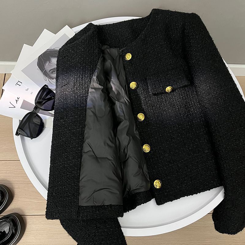 Foreign trade black 2024 new round neck fragrant style short coat small French tweed top
