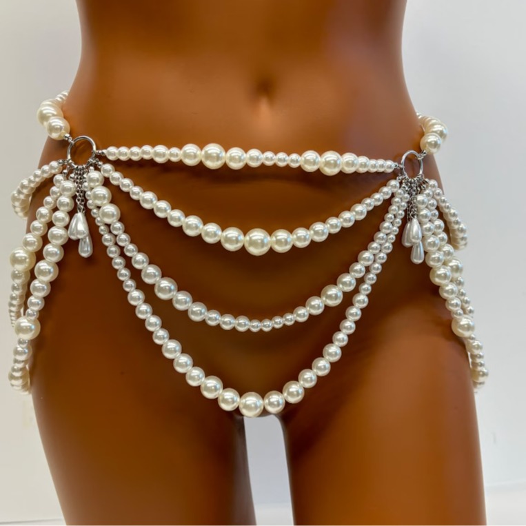 LH4724 European and American new waist chain pure sexy accessories body chain imitation pearl hollow multi-layer tassel waist chain