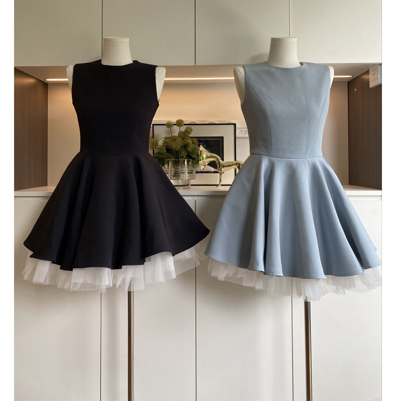 Zhoyue/Velvet Splicing Ballet Skirt/Princess Style Mesh Sleeveless Vest Dress Tutu Skirt for Women 2025 Summer