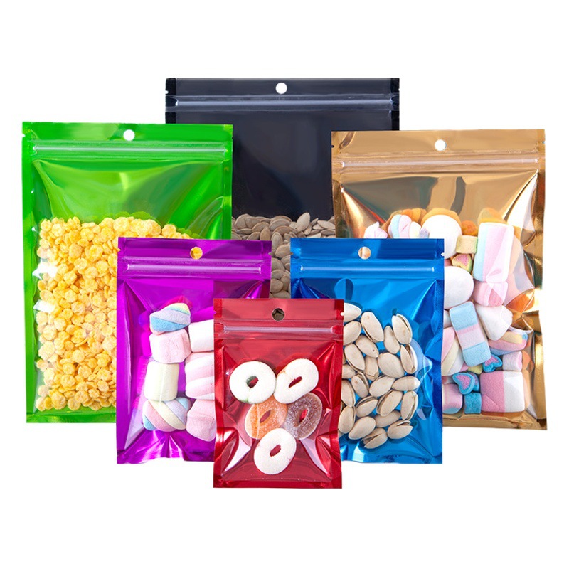 Colorful aluminum foil bag self-sealing bag supermarket hanging hole Yin and Yang bone bag candy dried fruit snack aluminum sealed bag