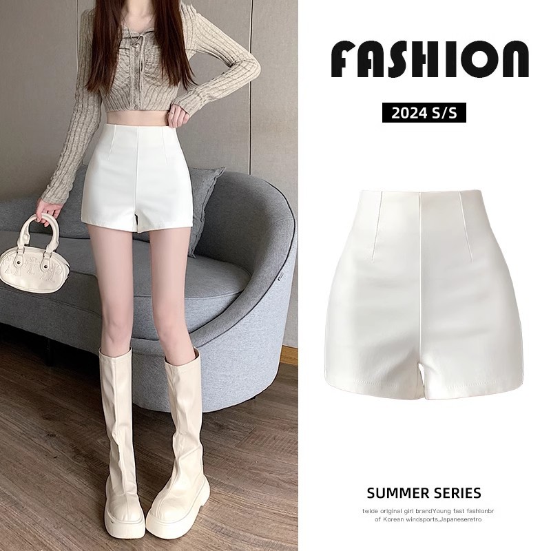 Hot Girls Sexy White Tight Casual Shorts Women's 2024 Summer New High Waist Straight Pants Belly Hip Pants