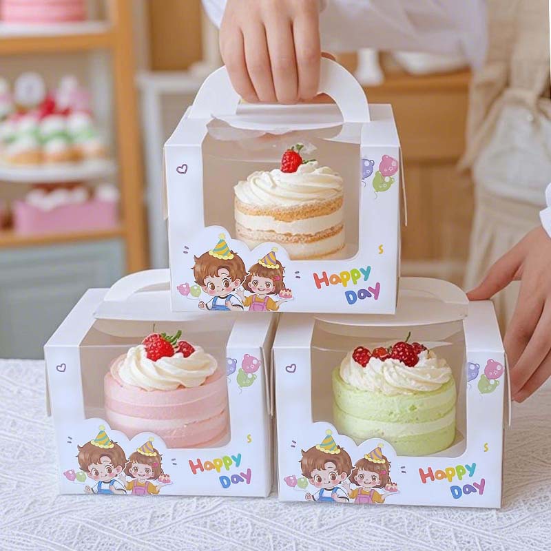 Children's Day 4inch Satchel Cake Box 46inch Heightened and Thickeneded Baking Packaging Box Children's Day Window-Opening Integrated Packaging Box