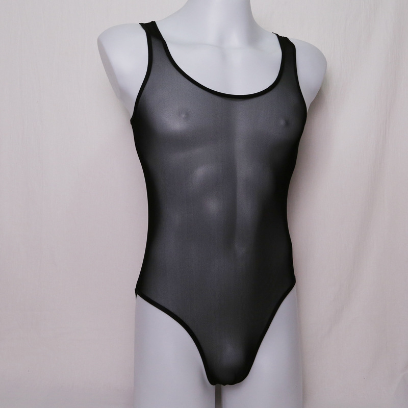 Men's Mesh Jumpsuit Sexy Vest Intimates Fully Transparent Mesh Sexy See-Through Jumpsuit One Piece Drop Shipping