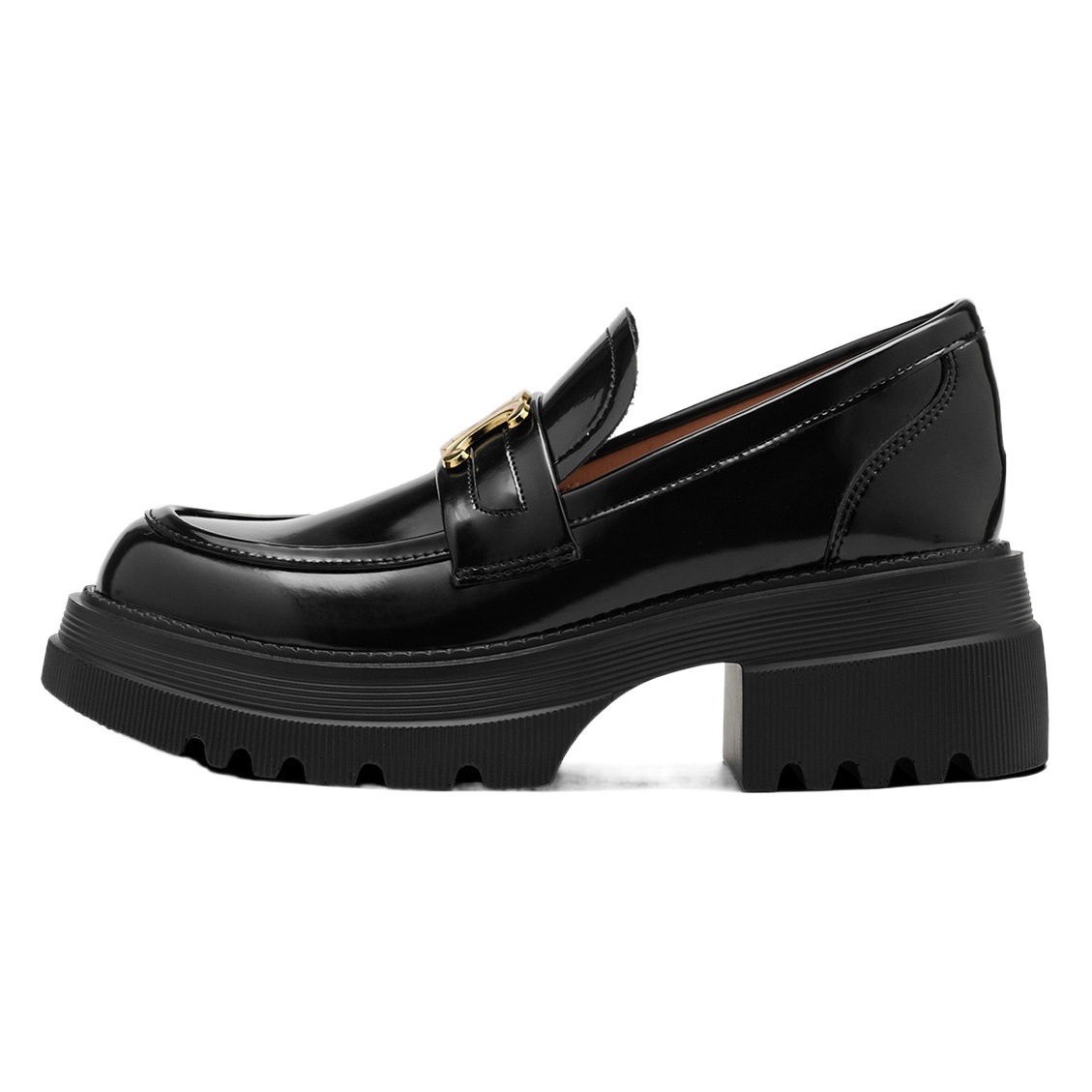 Thick-soled loafers British-style Triomphe small leather shoes women's chunky heel heightening shoes black slip-on leather single shoes