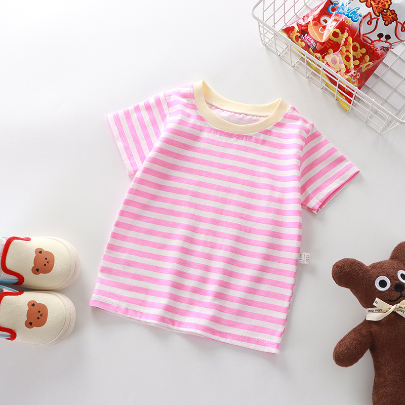 Picture of New children's T-shirt summer short sleeve cotton boys and girls single baby base shirt manufacturers wholesale stripes
