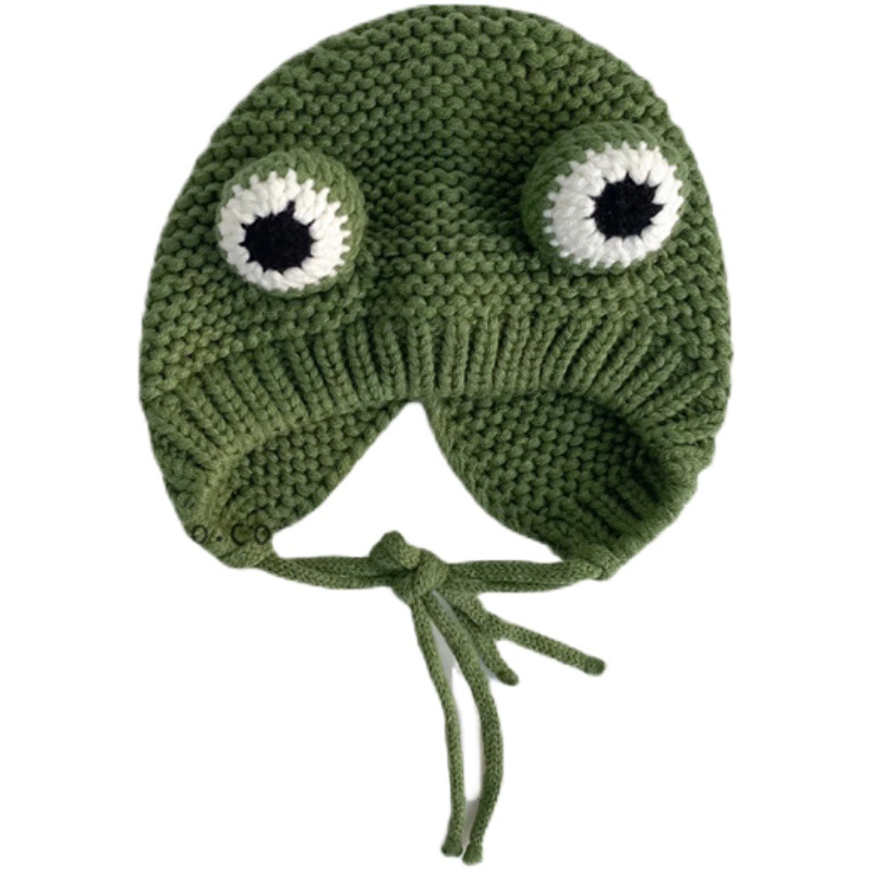 Baby Hat Autumn and Winter Velvet Warm Wool Hat Little Frog Cute Super Cute Baby Ear Protection Hat Children's Knitted Hat