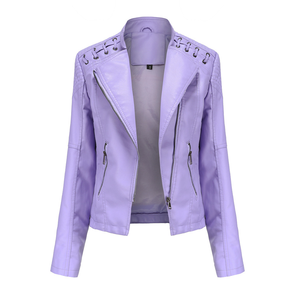 Picture of Cross-border European Size New Spring and Autumn Women's Leather Jacket Women's Short Jacket Slim-fit Thin Leather Jacket Women's Biker Clothes