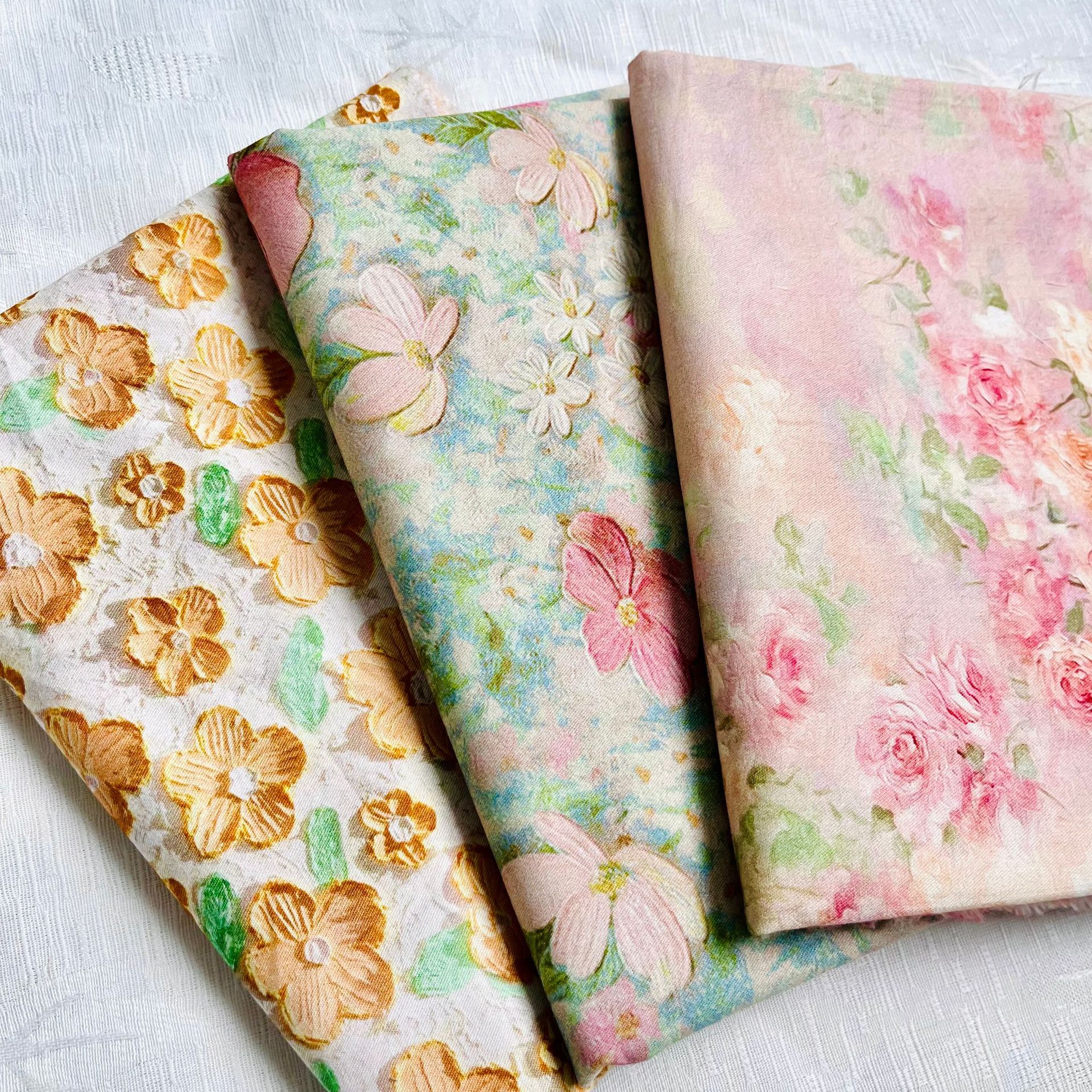 Picture of Oil painting style cotton twill fine sail 1.5 meters wide one meter price bag coat vest handmade DIY fabric