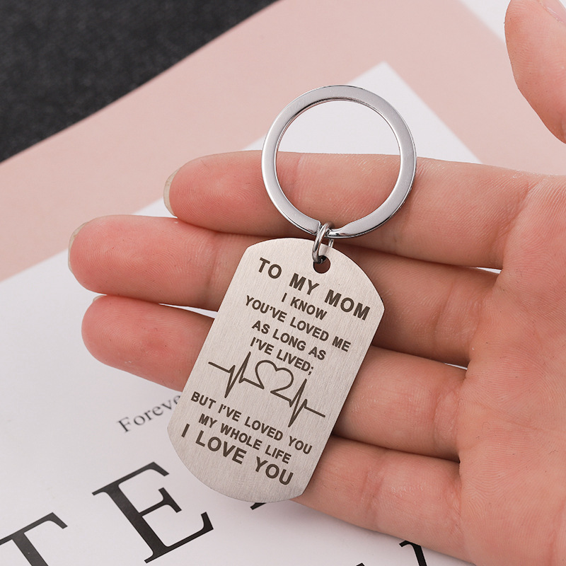 Mother's Day Gift Stainless Steel Hangtag Necklace TO MY MOM Letter Military Card Pendant Necklace Keychain