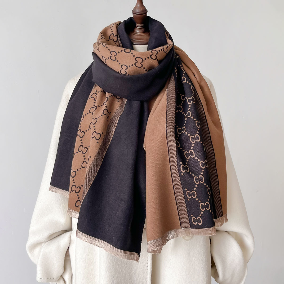 Picture of Korean Style Autumn and Winter New Stitching Contrast Color Scarf Women's Imitation Cashmere All-match Warm Shawl Dual-purpose Long Thick Scarf