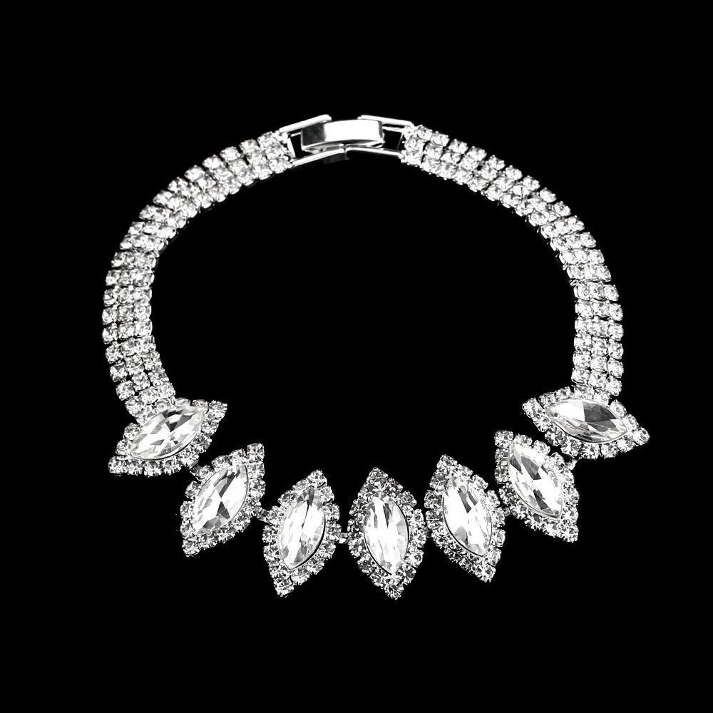 Picture of Brilliant diamond zircon water drop necklace earrings bride wedding jewelry shooting jewelry set wholesale