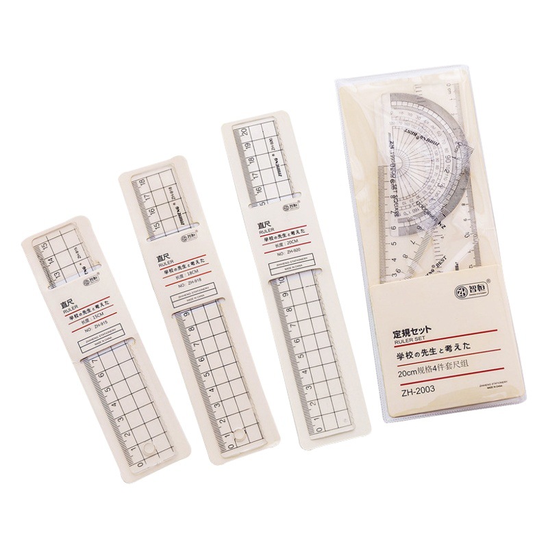 Creative non-printed style transparent ruler square acrylic ruler student drawing scale set ruler with wavy line