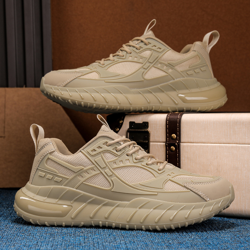 Sports Shoes Men's Shoes New Lightweight Soft Sole Popcorn Sole Men's Shoes Breathable Three-Layer Mesh Running Shoes Dad Shoes for Men
