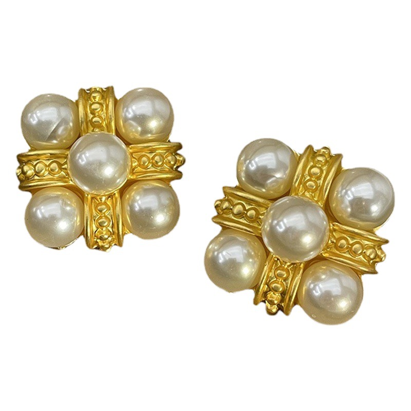 French Simple Pearl Earrings Court Earrings S925 Silver Needle Antique Elegant Vintage Earrings Women Earrings Earrings