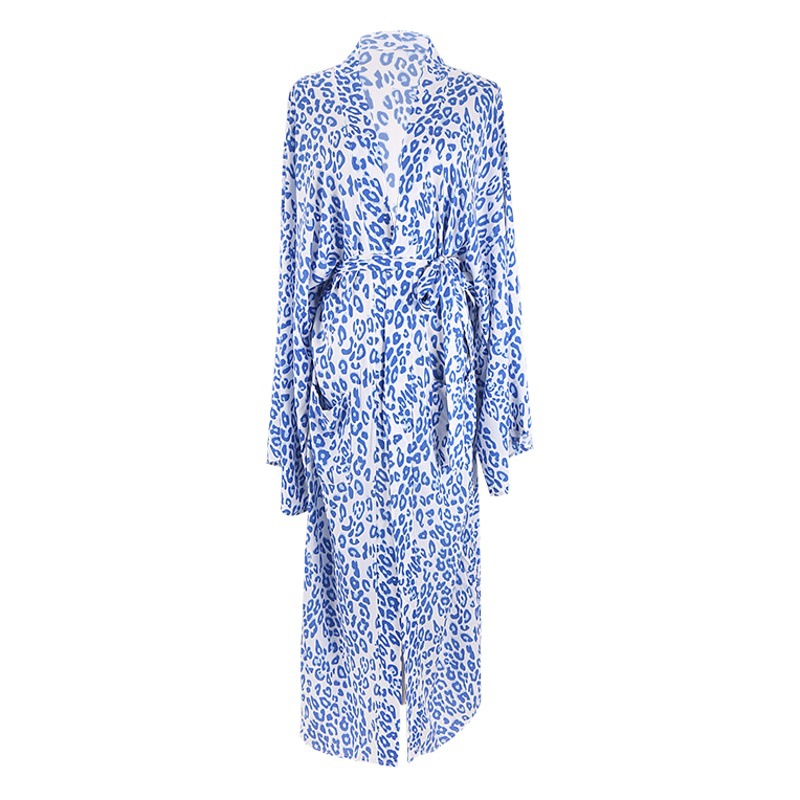 New European and American Leopard Print Long Cardigan Loose Large Size Beach Sun Protection Jacket Bikini Blouse Swimwear Women