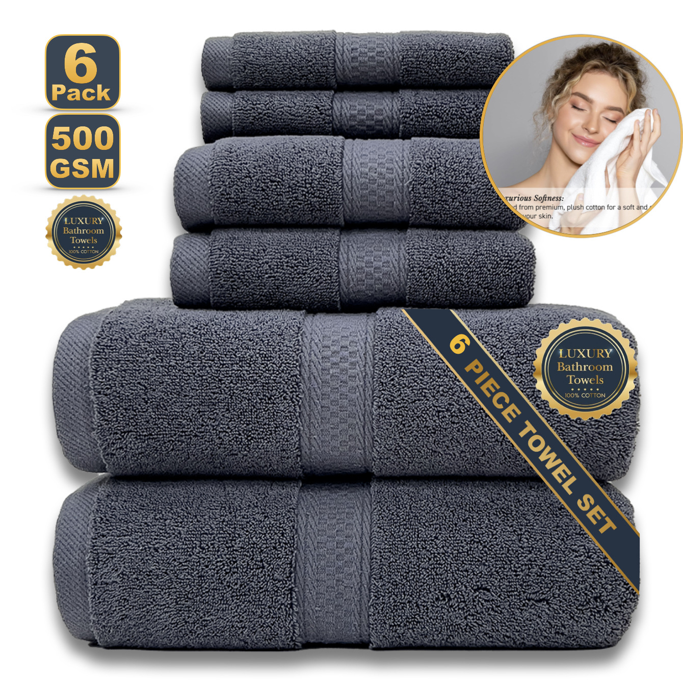 Picture of Cross-border cotton household bath towel towel bath cross-border wholesale cotton towel bath towel square six-piece cotton