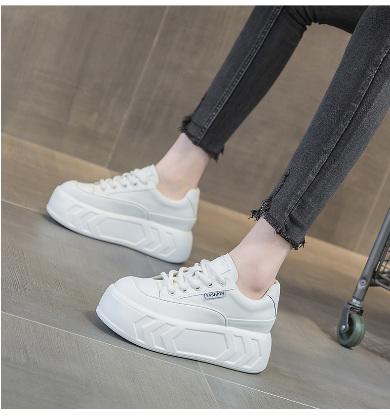 Picture of Women's Bread Shoes 2025 Spring New Leather Thick Sole Inner Heightening Casual Versatile Foot-Showing Small Platform Shoes Small White Shoes