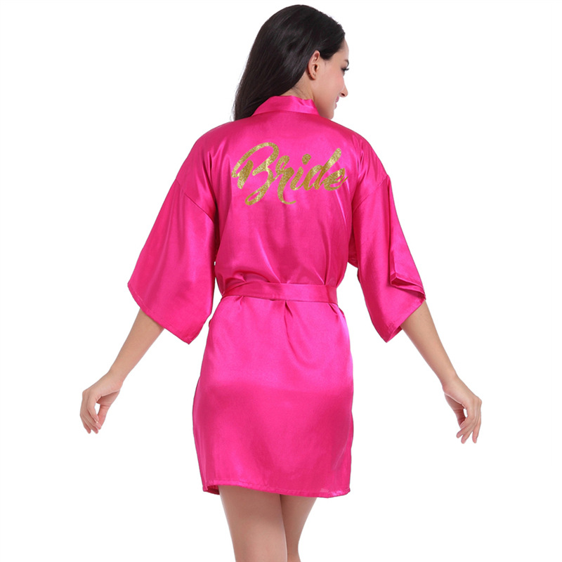 Picture of Women's Wedding Makeup Gown Hot Stamping Gold Bride Nightgown Women's Summer Thin Cardigan High-grade Bride Morning Gown