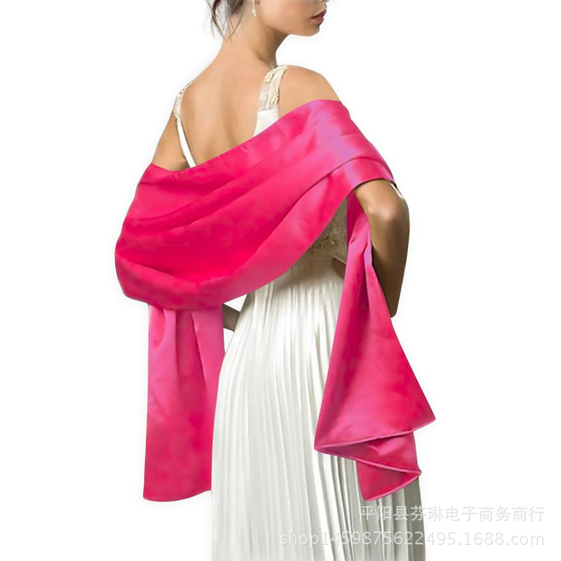 European and American New Pure Color Evening Dress Shawl Long Satin Scarf Decorative Wedding Dress Cheongsam with Silks and Satins Monochrome Shawl