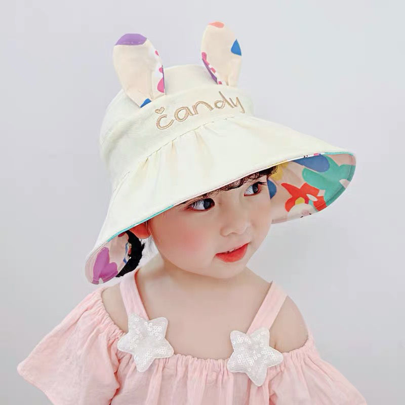 Picture of Cute Super Cute Girls' Big Brim Sunscreen Fisherman Hat Summer Sunshade Children's Empty Top Hat Fashionable Outdoor Baby Sun Hat