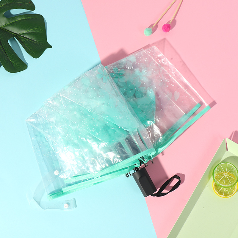 Picture of Fully Automatic Transparent Umbrella Folding 70% off Colorful Handle for Women, Logo Printable, White, Factory Direct Sales, Cross-Border Exclusive Supply