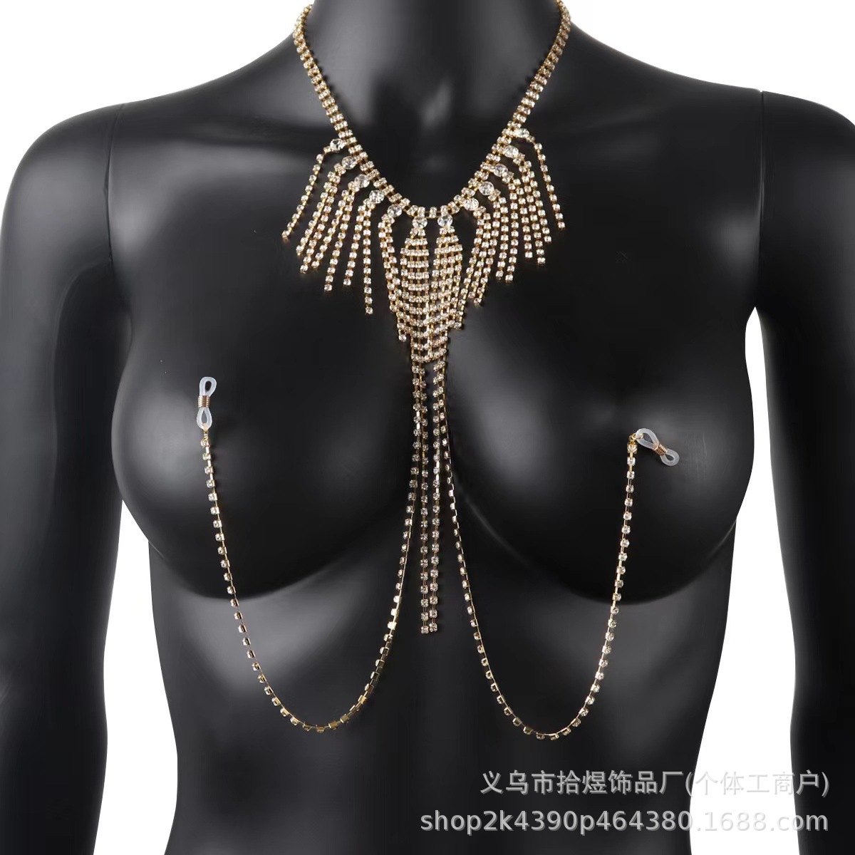 Amazon Hot Diamond Sexy Tassel Nipple Chain Nightclub Personality Rhinestone Necklace Body Chain European and American Accessories Women