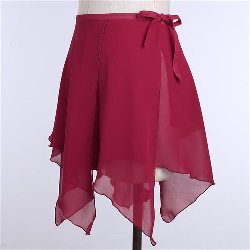 Retro Style One-piece Lace-up Skirt Dance Performance Skirt European and American White Wine Red Solid Color Women's Chiffon Skirt