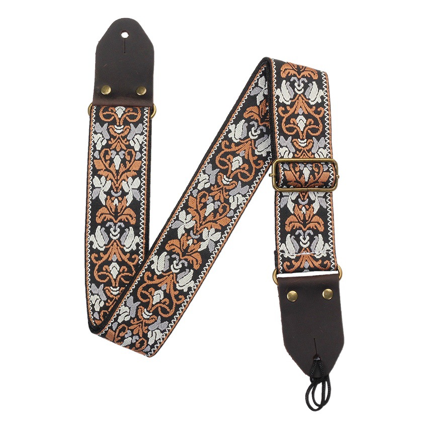 Creative Crazy Horse Leather Guitar Embroidered Strap Folk Guitar Shoulder Strap Electric Guitar Bass Comfortable Strap Accessories Wholesale