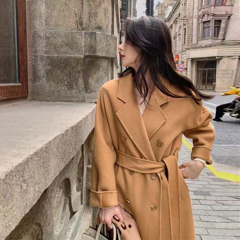 2024 Popular Autumn and Winter Mid-length Knee-length Double-sided Fleece Wool Coat Women's Western-style All-match Small Woolen Coat