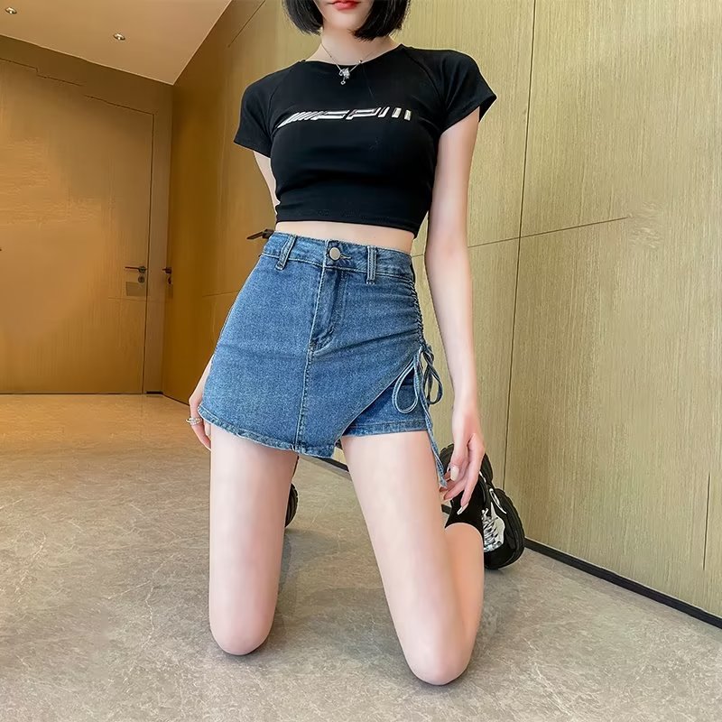 Hot Girl high waist Denim skirt women's skirt summer small washed retro skirt lace-up hip skirt
