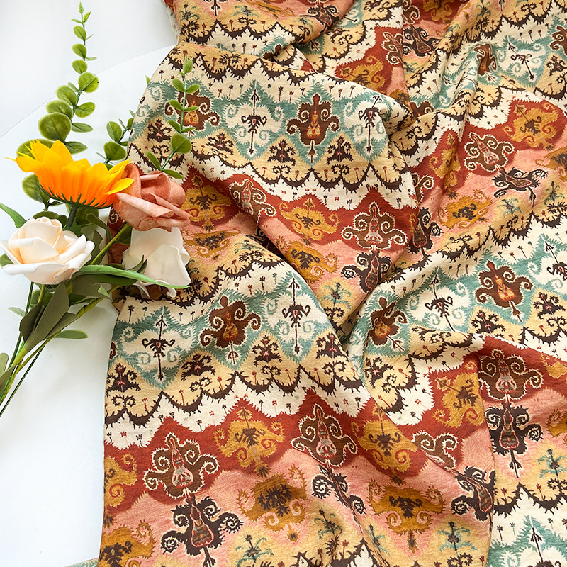 Western Regions ethnic style brocade cotton fabric digital printing new Chinese style national style cheongsam dress top Hanfu fabric