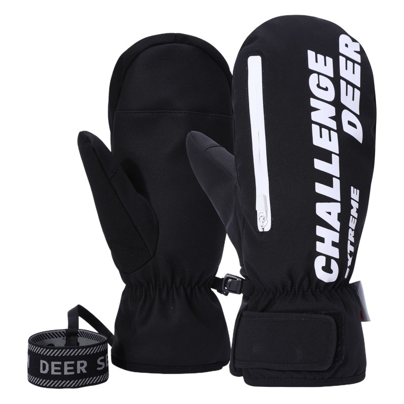 Ski gloves winter women's warm fleece-lined student veneer raccoon inner five finger riding Men's waterproof touch screen plus