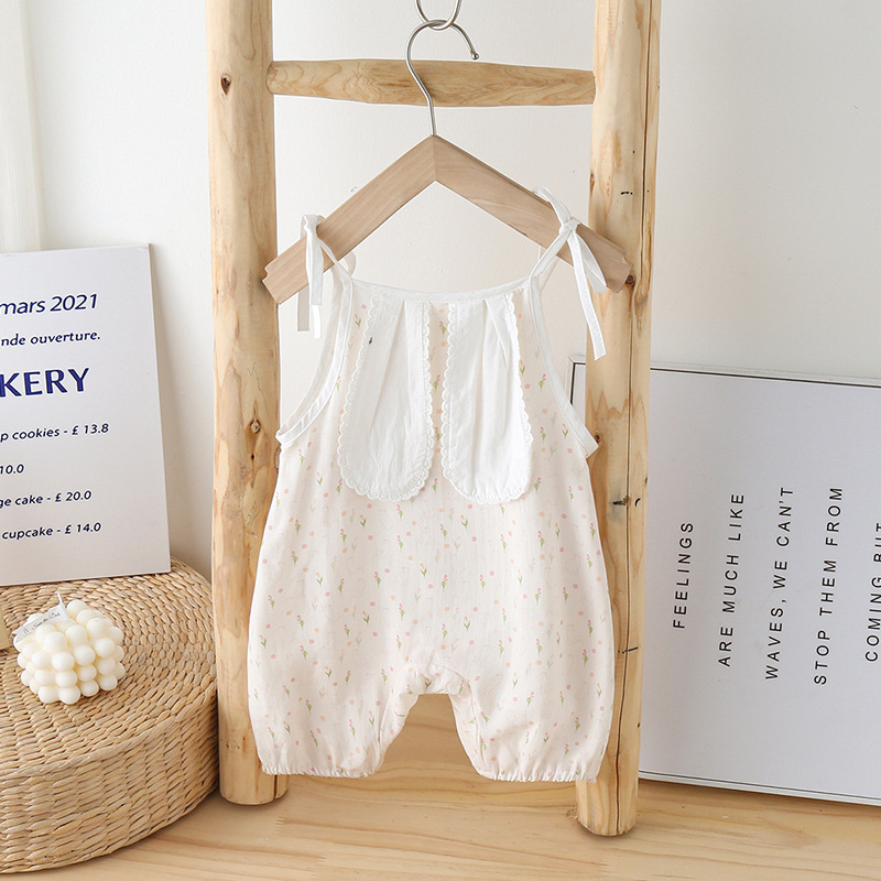 Picture of Baby Summer Clothes Newborn Baby Girl Super Cute All-in-one Suit Cute Princess Sling Pure Cotton Hatshirt Climbing Suit