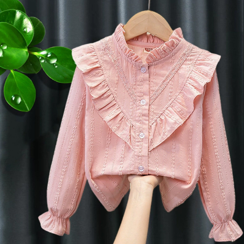 Picture of Children's Shirt White Long Sleeve Spring and Autumn Class Clothing Performance Clothing Lace Girl Student Clothing 2024 New Style Girl's Spring and Autumn
