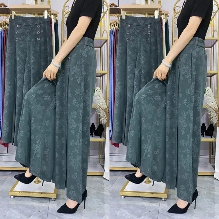 Large Size Wide Leg Pants Women's 2022 Summer New Korean Style Jacquard Culottes Slimming Loose Leg Pants Draping Casual Pants