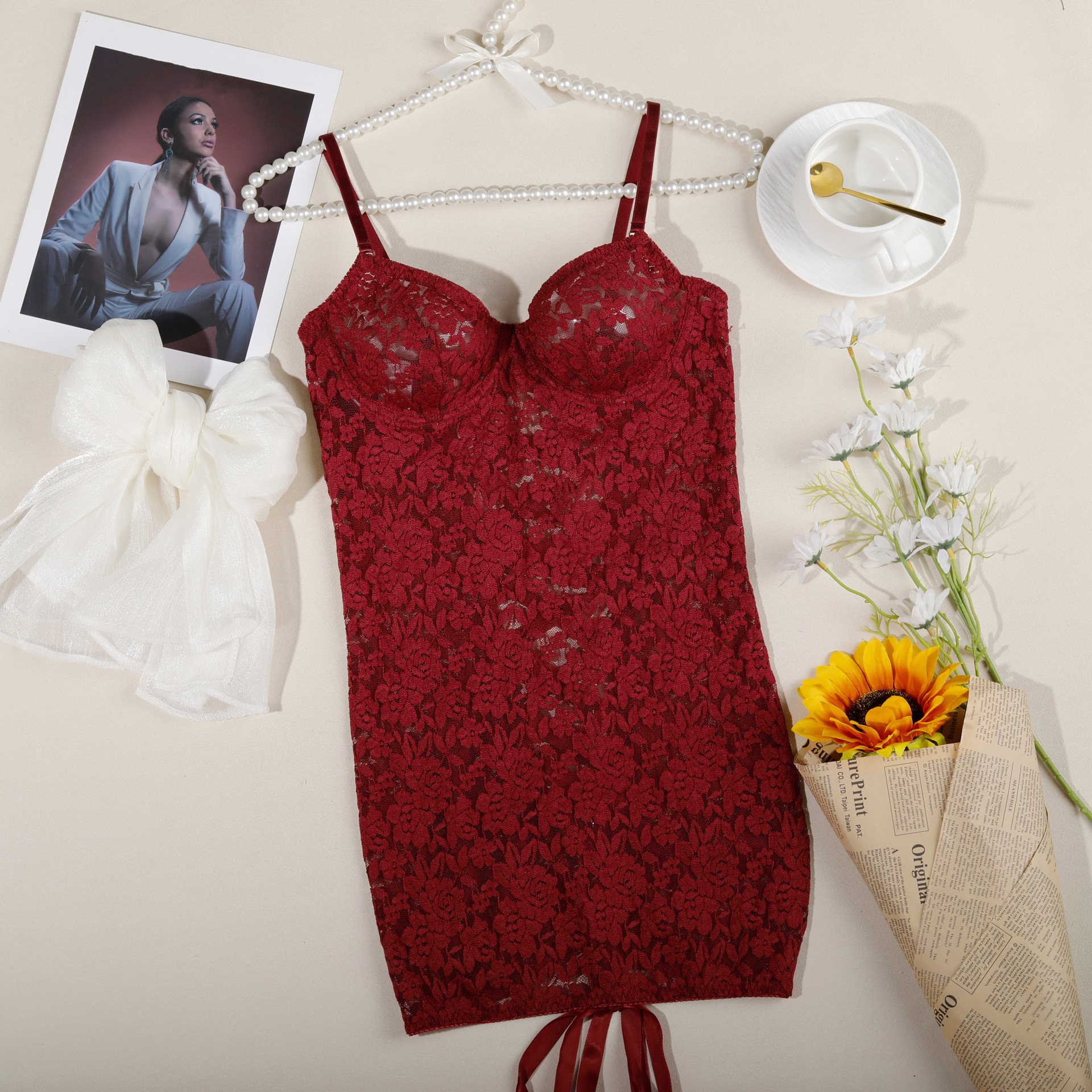 Picture of European and American Steel Ring Mesh Sling Perspective Sexy Cross Lace-Up Backless Sexy Body Shaping Jumpsuit 1517