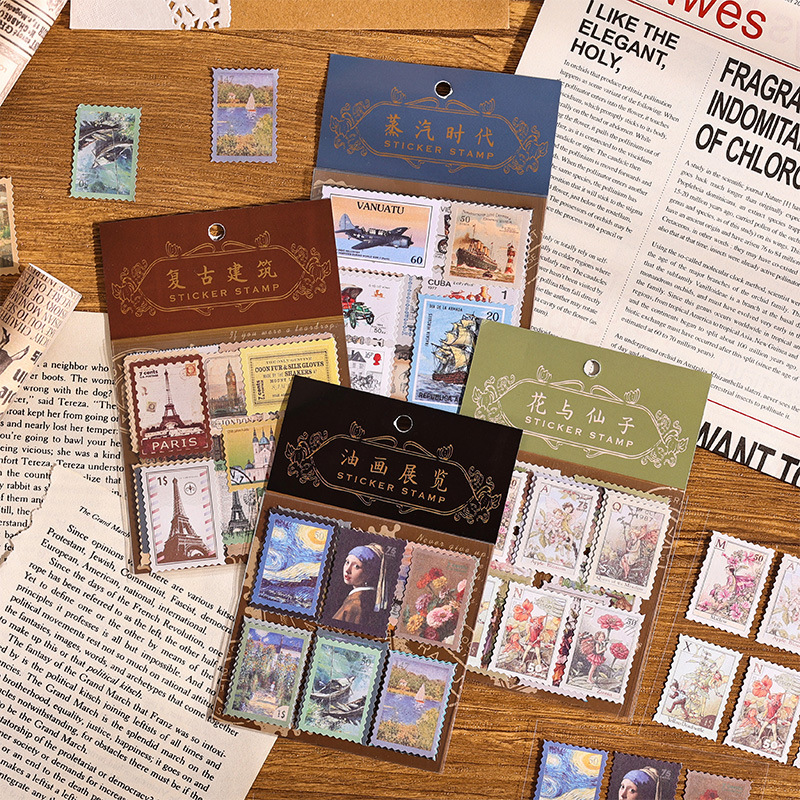 Retro Stamps Handbook Sticker Pack Time Post Office Series Artistic ins Handbook Diary Material DIY Decorative Stickers