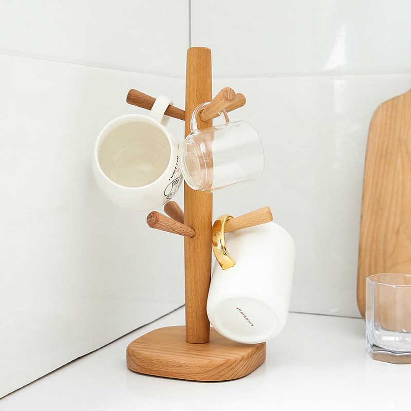 Picture of Creative wooden cup holder Beech cup holder jewelry rack roll paper holder six-claw storage rack tea cup upside down draining cup holder