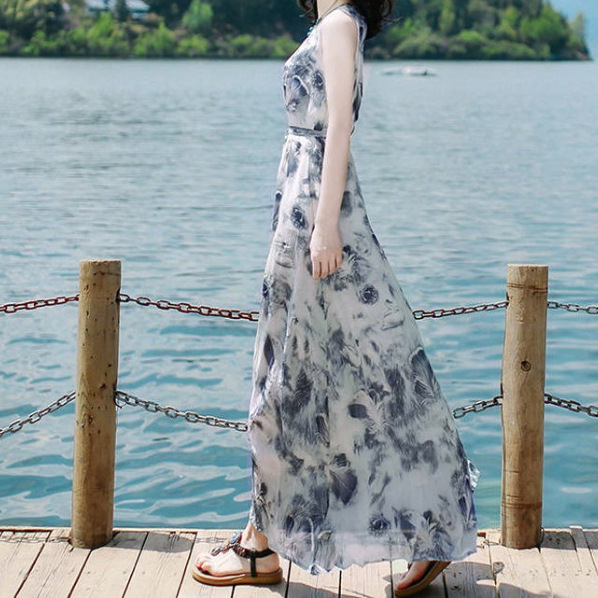 Picture of 2023 Summer New Arrival Dress Slim-Fit Sleeveless Milk Silk Dress Long Dress Seaside Holiday Beach Dress Round Neck