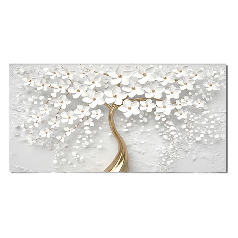 Made with Pictures, Free Design Single White Flower Oil Painting, Modern Scandinavian Plant Canvas Painter's Art Painting