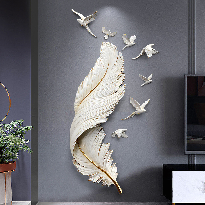 Factory Direct Supply Accessible Luxury Feather Wall Decoration Tv Background Wall Creative Pendant Resin Product Fragile