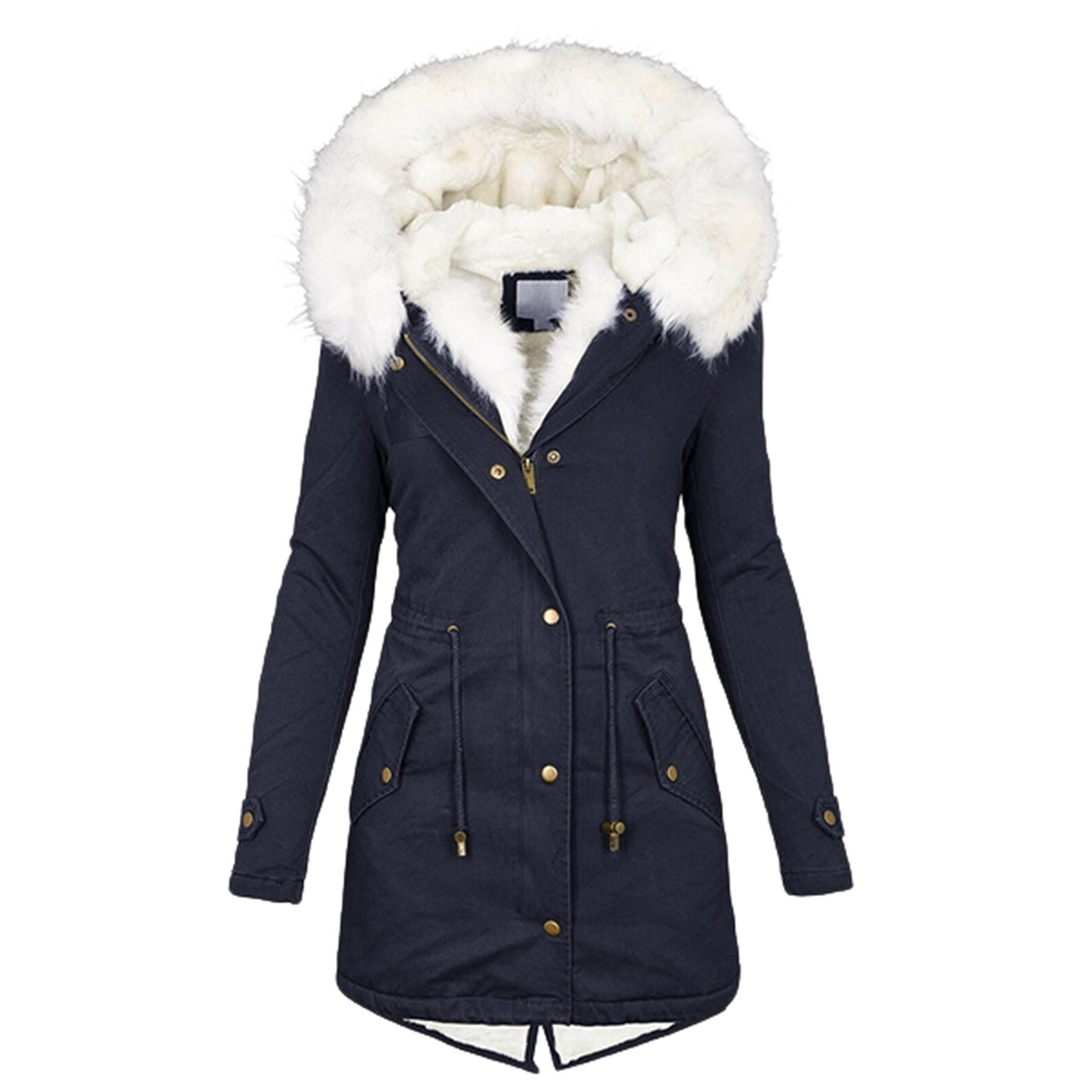 Picture of Autumn and Winter Hot Selling Export New Large Size Cotton Outwear Hooded Fur Collar Waist Thickeneded Mid-Length Women's Cotton Outwear