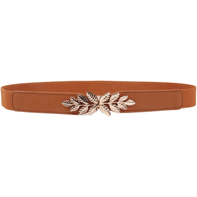 Simple Elastic Waist Seal Belt Women's Decorative Matching Skirt Waisted Small Leaves Buckle Thin Belt Belt