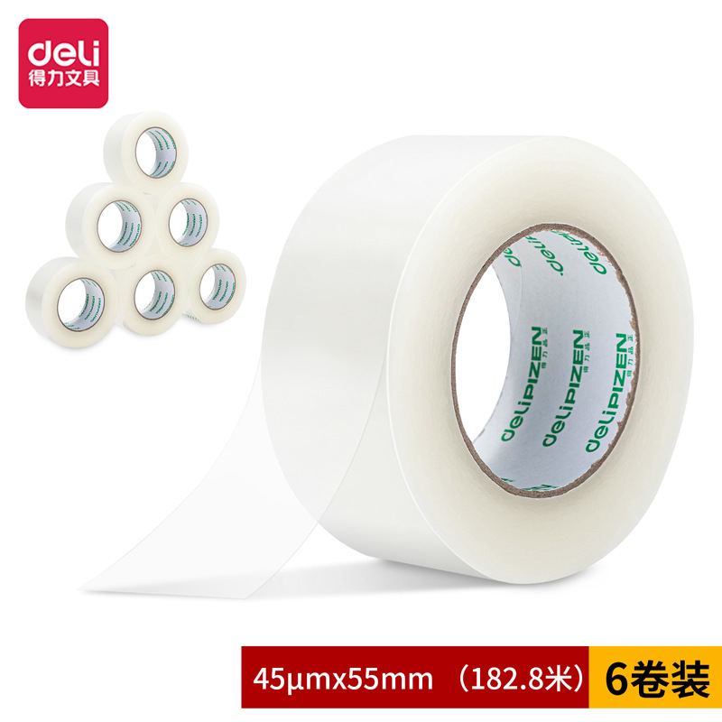 Deli pinzheng 30923 sealing tape 55mm * 200y * 45um(6 rolls/tube) (General transparent)
