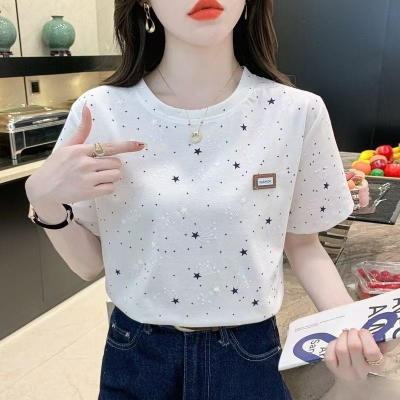 Short-sleeved T-shirt Women's White Half-sleeved T-shirt Summer 2025 New Korean Style Loose plus size Women's Summer Top