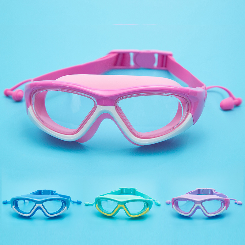 Children's Swimming Goggles Waterproof Anti-fog HD Swimming Glasses Big Frame Swimming Goggles Earplugs for Boys and Girls suit Diving Equipment